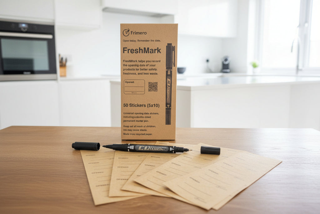 FreshMark - Permanentmarker mit 50 hochwertigen Recycle-Haltbarkeitsstickern