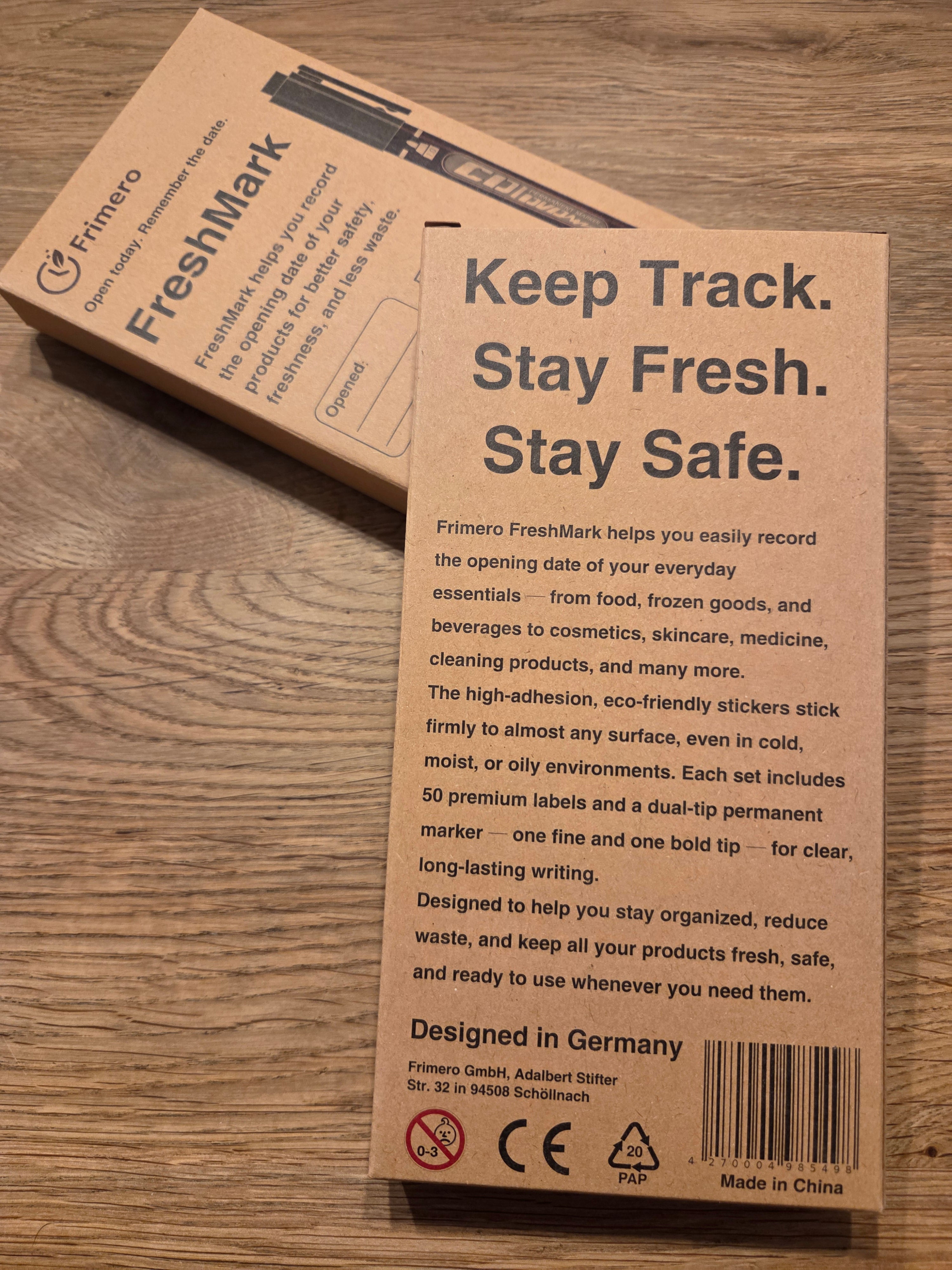 FreshMark - Permanentmarker mit 50 hochwertigen Recycle-Haltbarkeitsstickern
