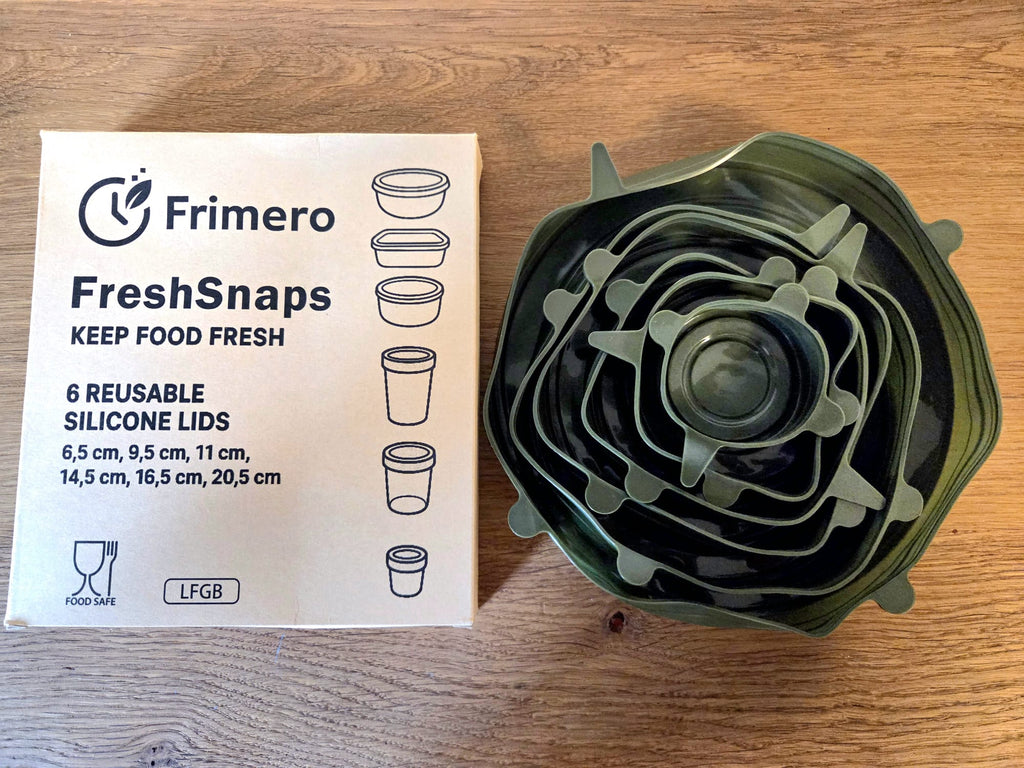 FreshSnaps - Silicone lids set of 6, stretchy silicone lids in Frimero green - Silicone Stretch Lids - 6 different sizes Universal lids for bowls, cups, cans, fruit and much more.
